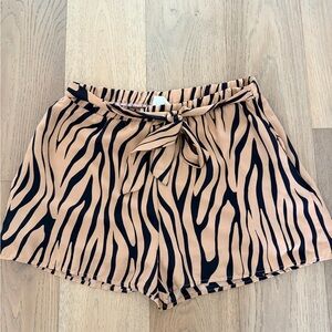 Peach Love California Black and Tan Zebra/Tiger Print High Waist Shorts